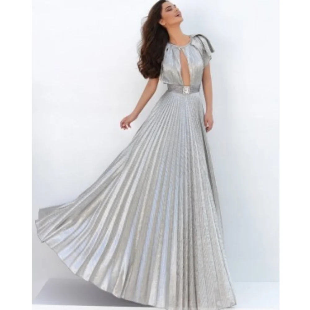 Tarik Ediz metallic silver belted-look dress gown 8 - Picture 2 of 8